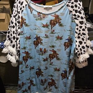 Cellar Door Blue Western Print Women's Top